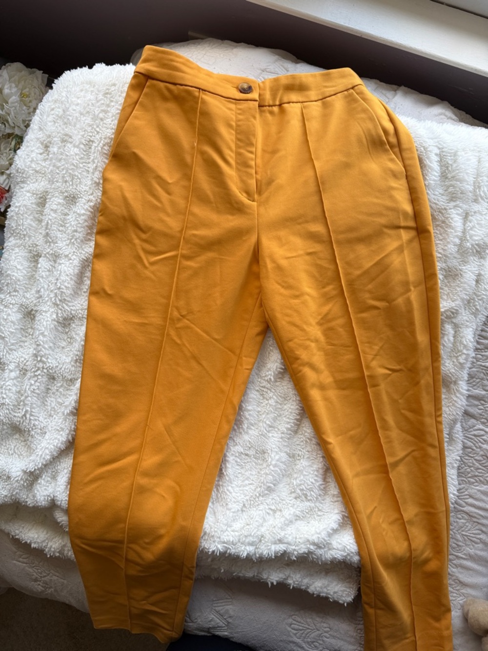 Mid-waist Mustard Yellow Tapered Pants